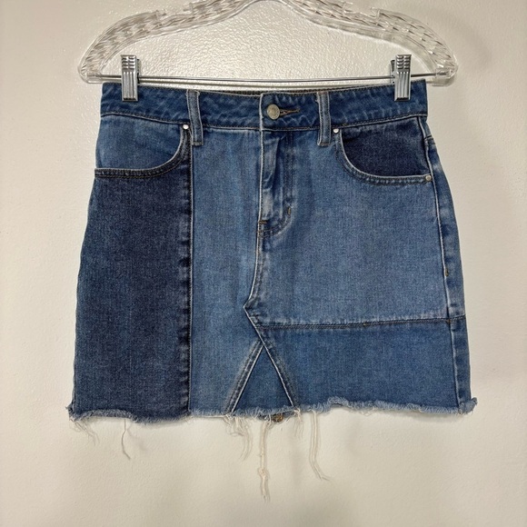 PacSun Dresses & Skirts - Pacsun Y2K Denim Raw Hem Patchwork Mini Skirt Size 25